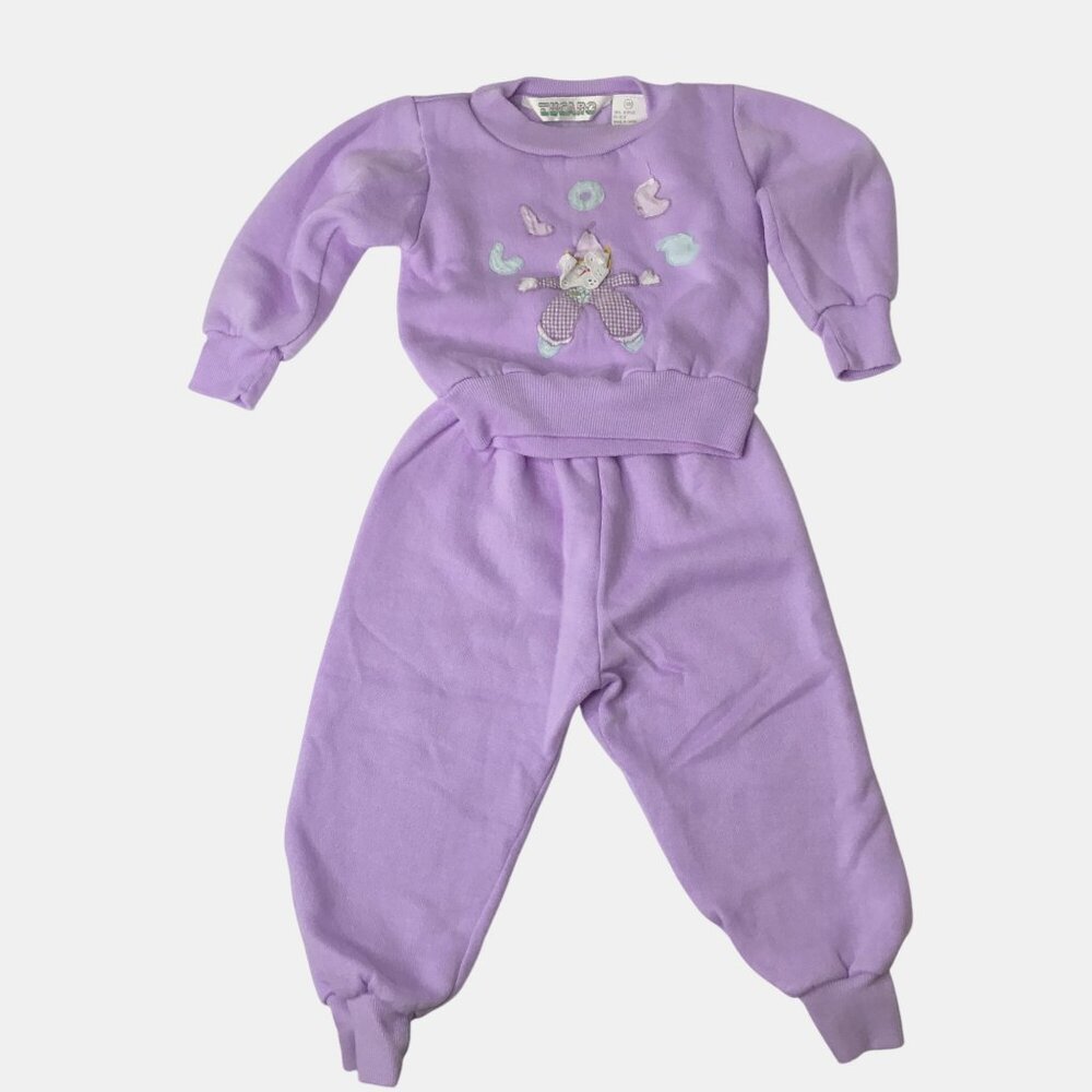 VTG LUCANO Purple Baby Clown Set 18M Applique Pastel Circus 80s Knit Outfit VBC